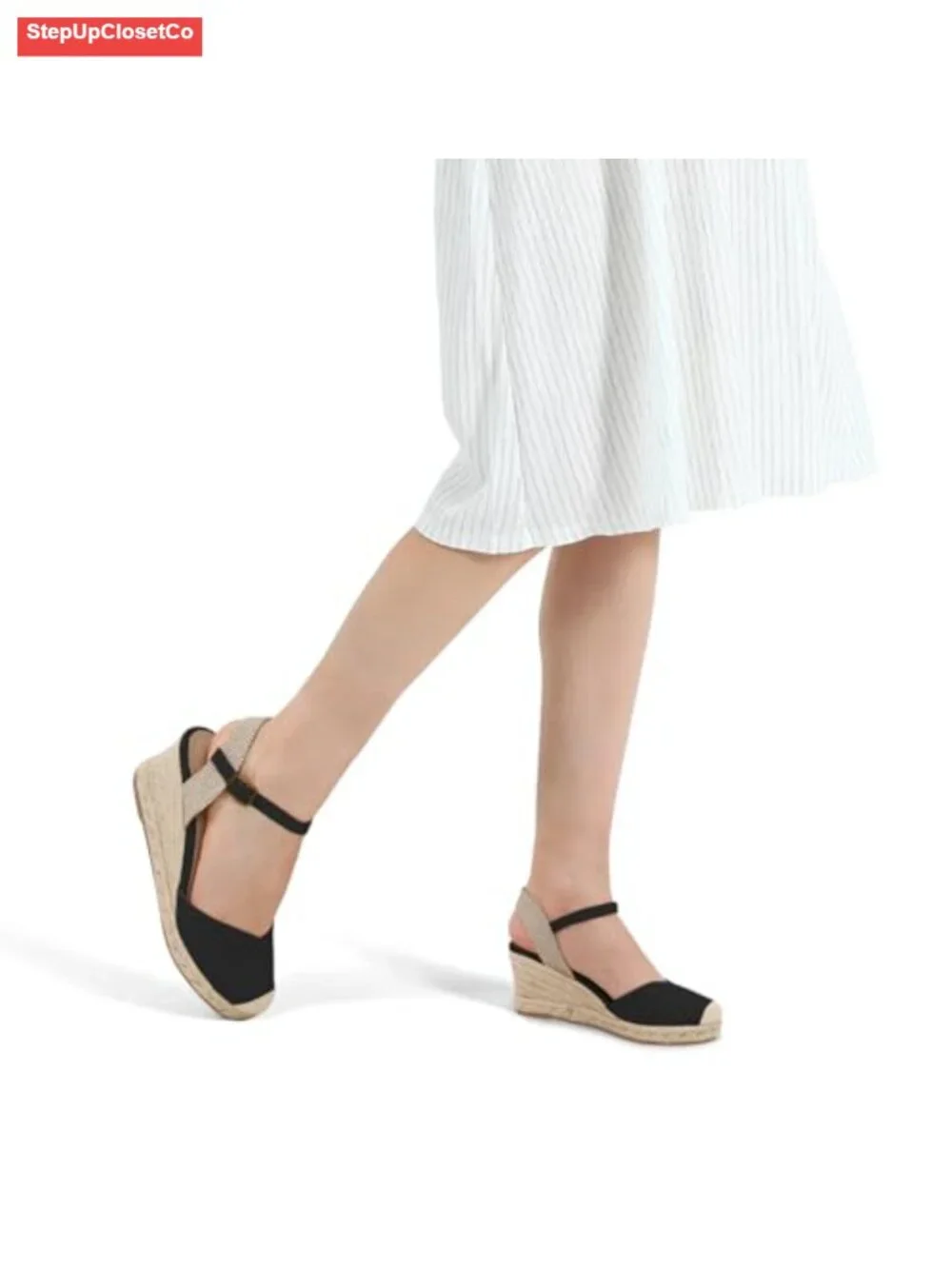 Closed Toe Platform Espadrilles Wedge Sandals with Buckle Ankle Strap